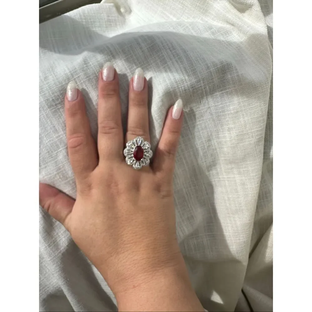 Gorgeous ruby red cubic zirconia cocktail ring size 9